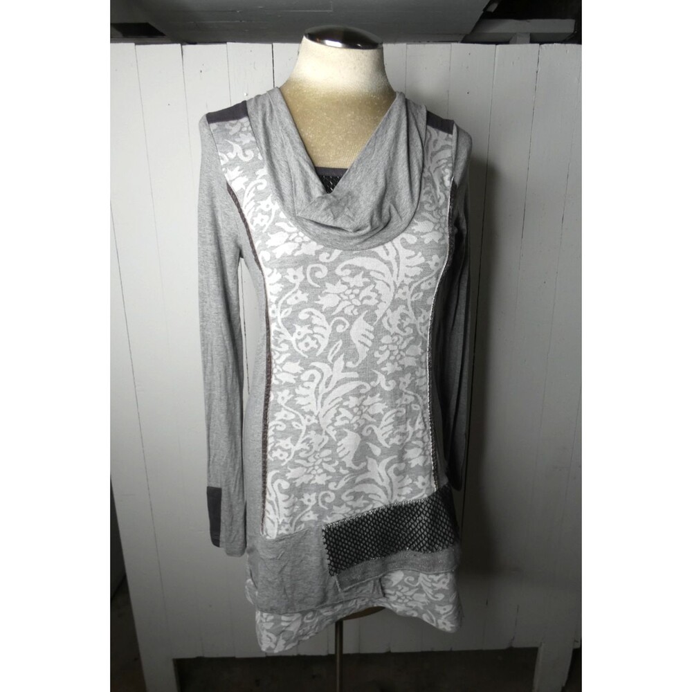 Dolcezza Michael Phillips Women's S Grey Tunic Top Lagenlook Metallic Velvet